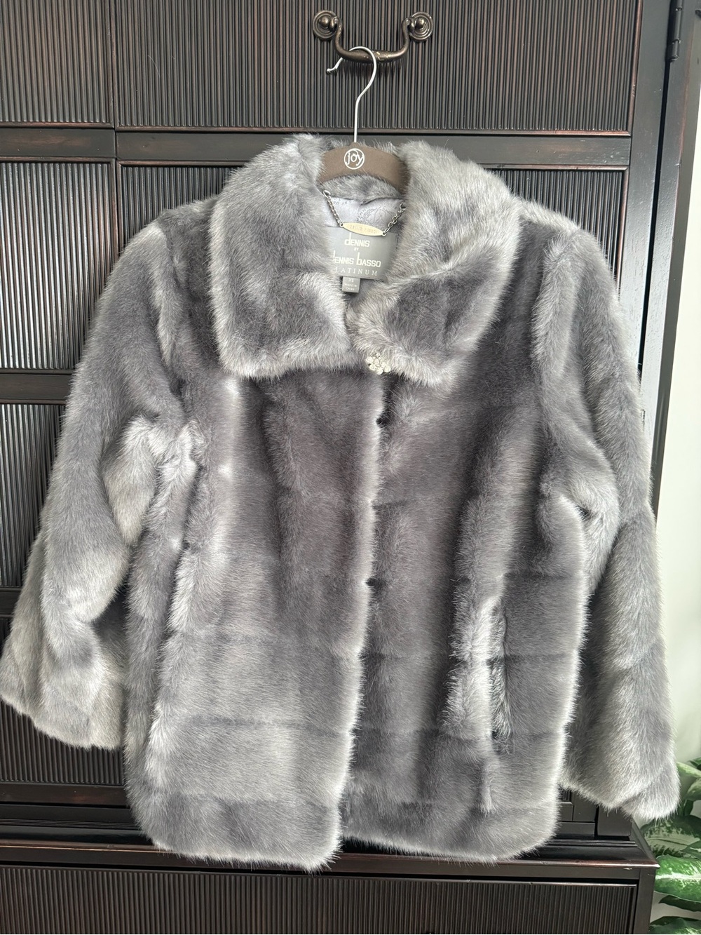 Dennis Basso Silver-Gray Faux Fur Jacket